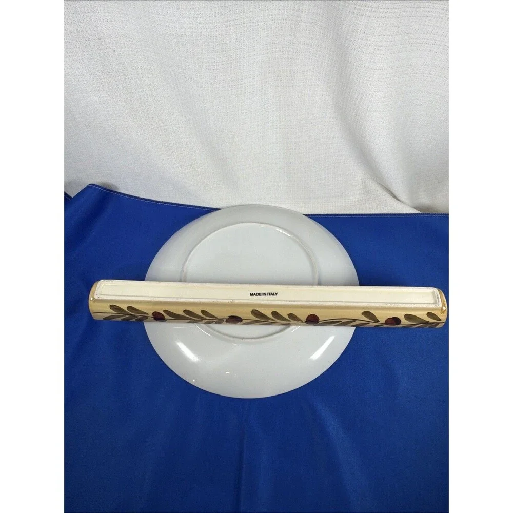 Vintage Italian Ceramic Olive Boat Hand Painted Olive Branch Long Appetizer Tray